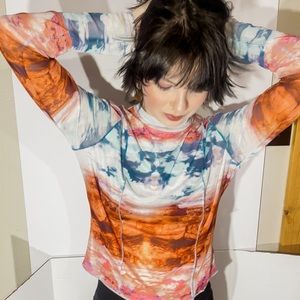 Sheer long sleeve mountain top